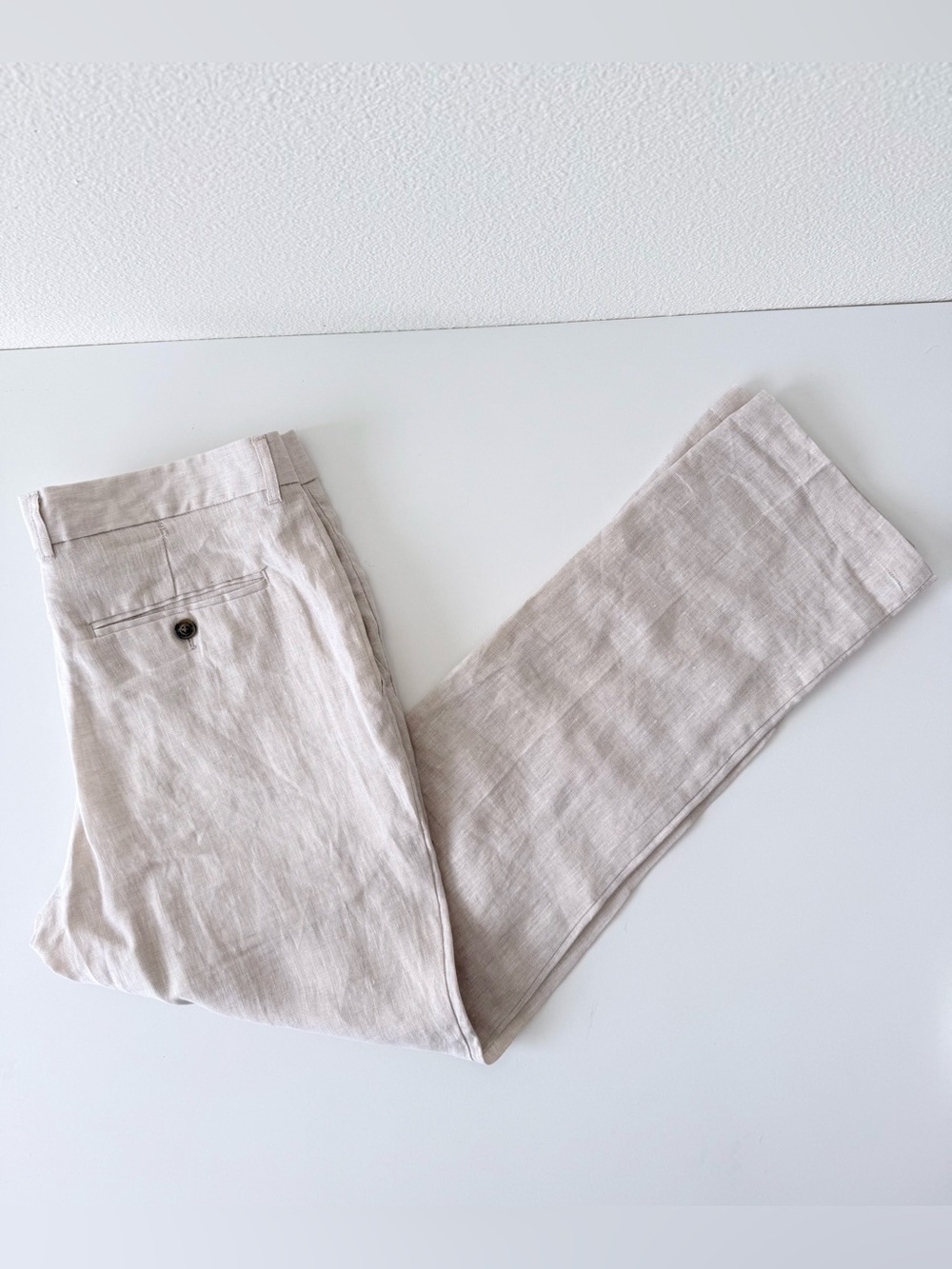 Tasso Elba 100% Linen Pants Mens 32W Beige Tan Cream Straight Leg Chino